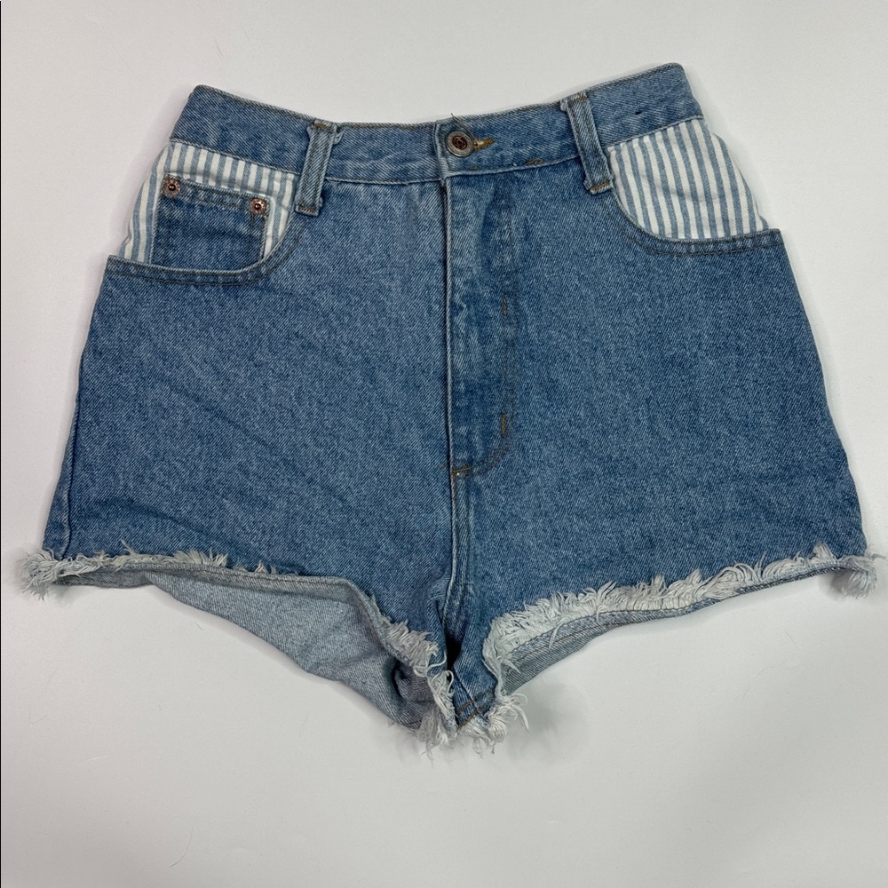Vintage Steel Jeans Distressed Raw Hem Shorts Size 5 Waist 24"